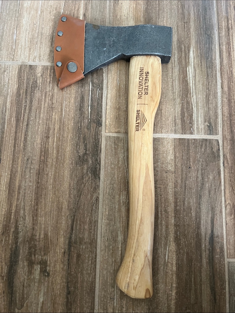 Shelter Innovation Hatchet with Leather Sheath - Natural Wood 15” z7